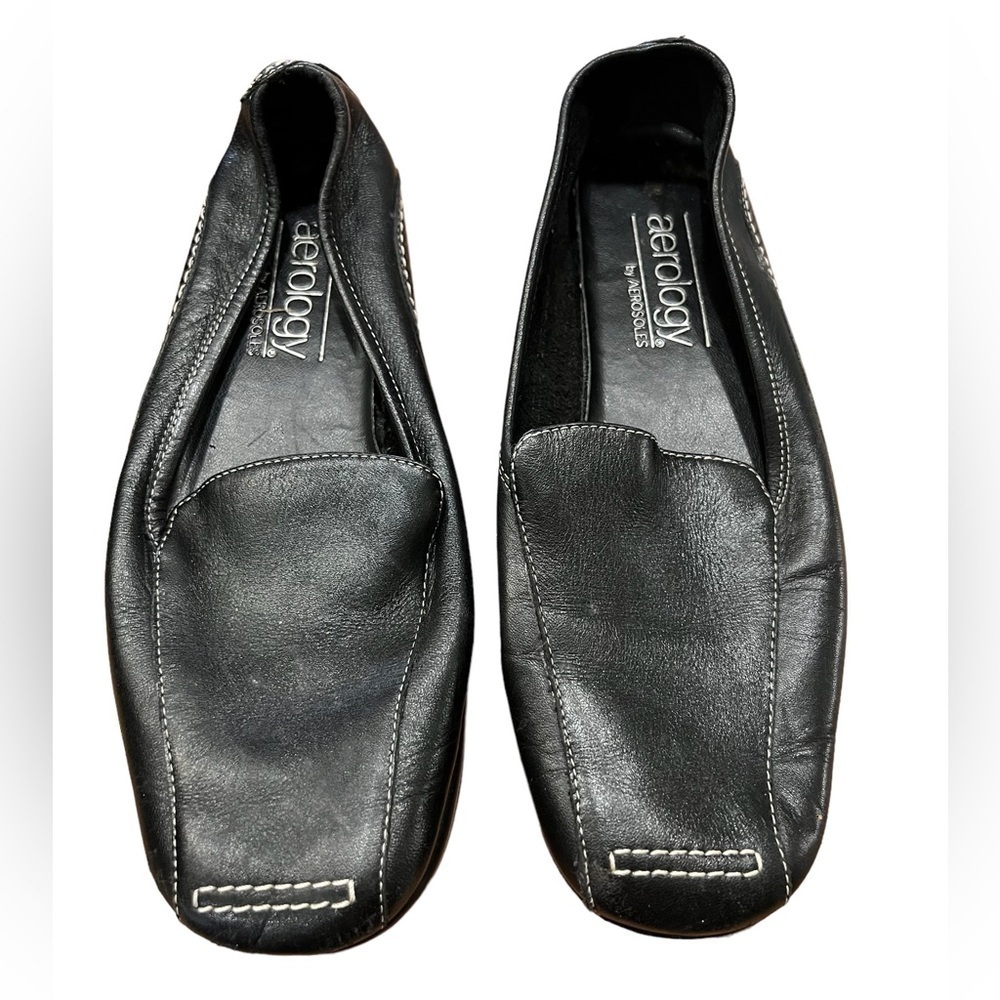 Aerology by Aerosoles Women’s Black Leather Comfort Loafers Size 7.5​​​​​​